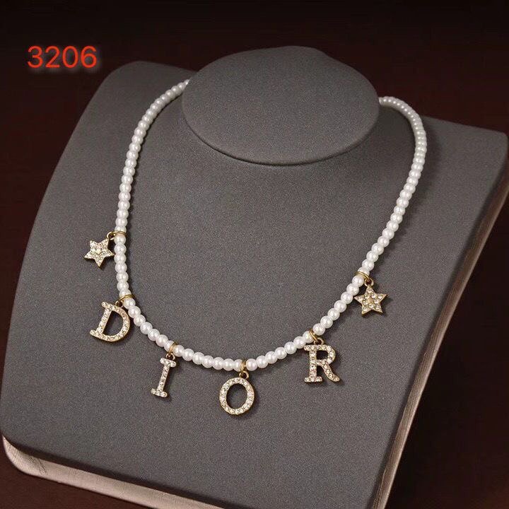 Dior Pearl Letter Charm Necklace