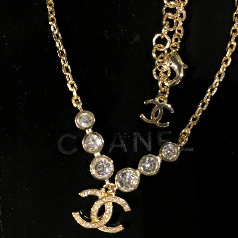 Chanel CC Logo Crystal Pendant Necklace