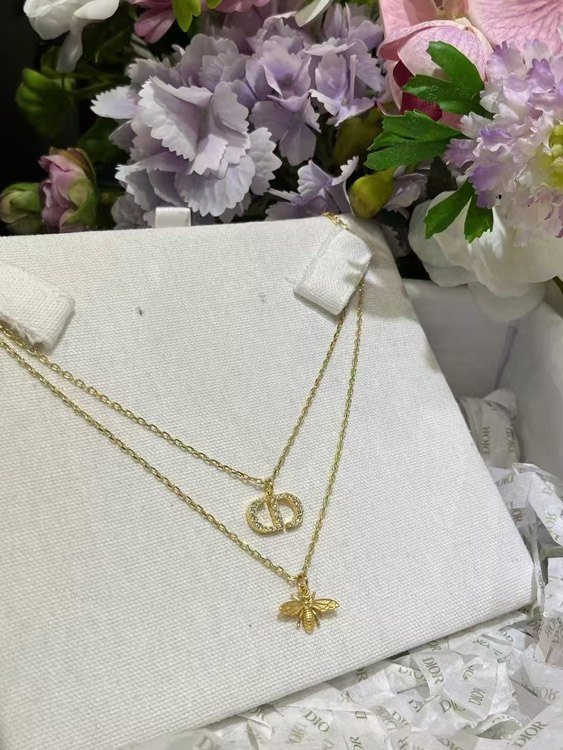 Dior CD Icon & Bee Pendant Double Layer Necklace